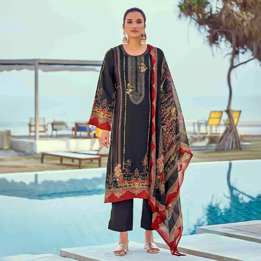 Black Jam Cotton Casual Wear Salwar Kameez