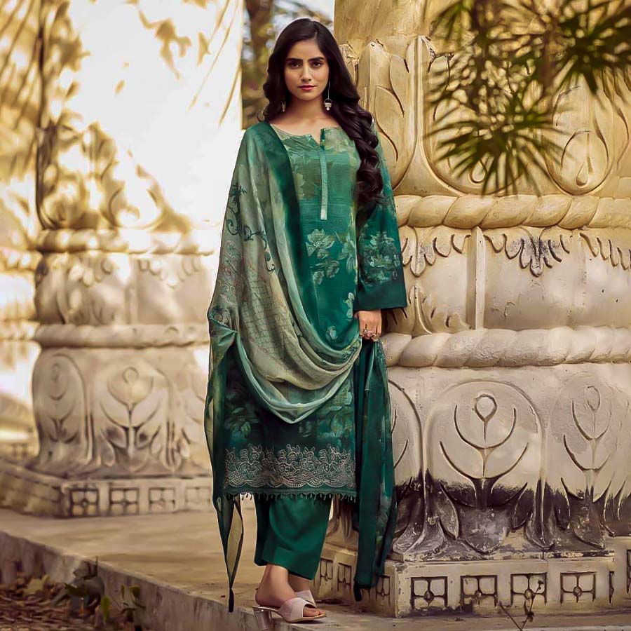 Green  Jam Cotton Casual Wear Salwar Kameez