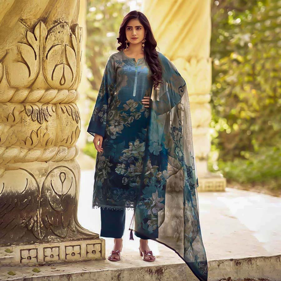 Blue Jam Cotton Casual Wear Salwar Kameez