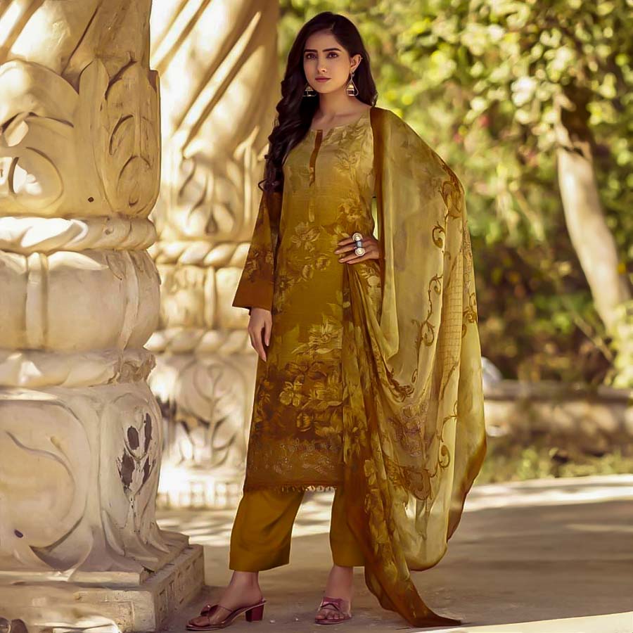 Yellow Jam Cotton Casual Wear Salwar Kameez