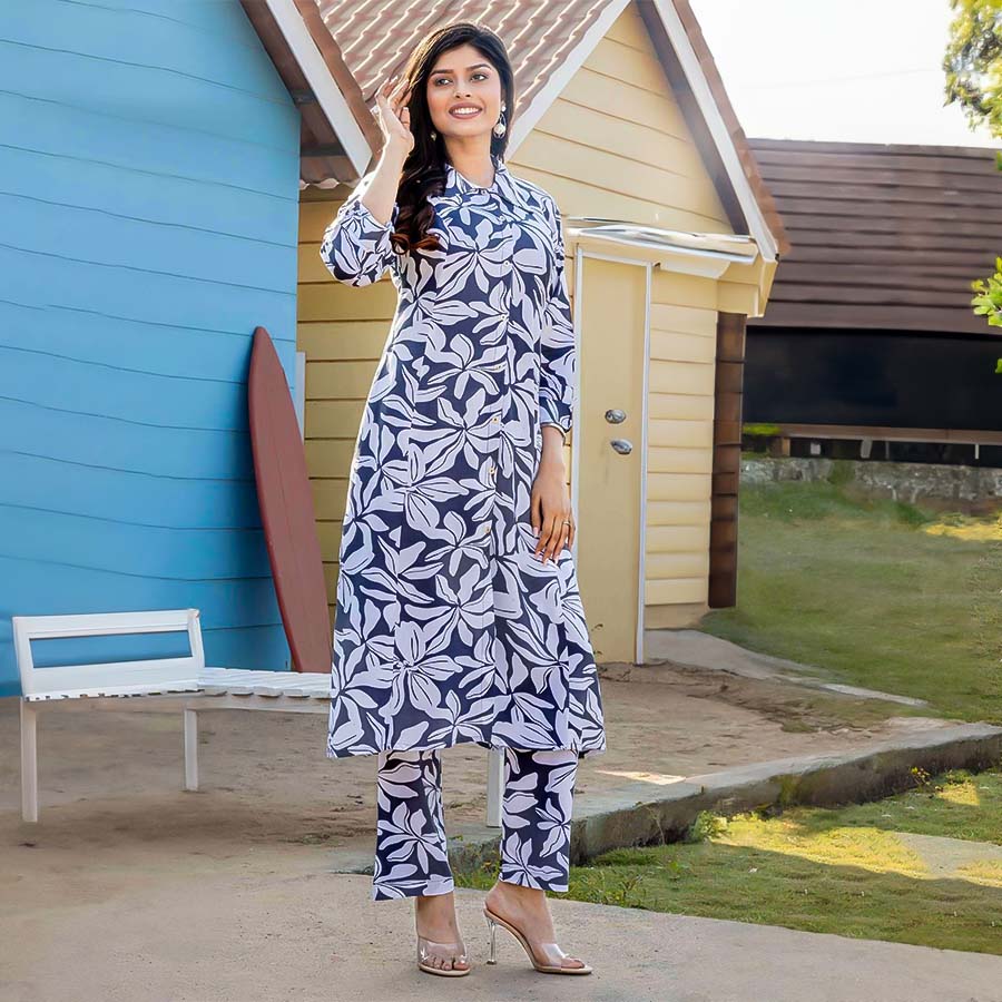 Blue  Rayon Printed Kurti