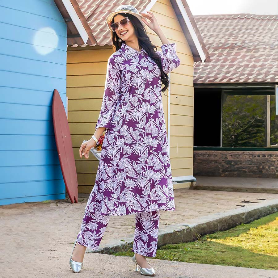 Purple  Rayon Printed Kurti