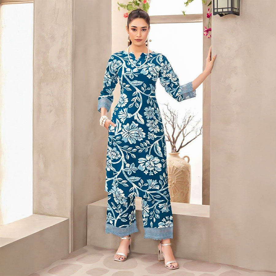 Blue   Rayon Printed Kurti