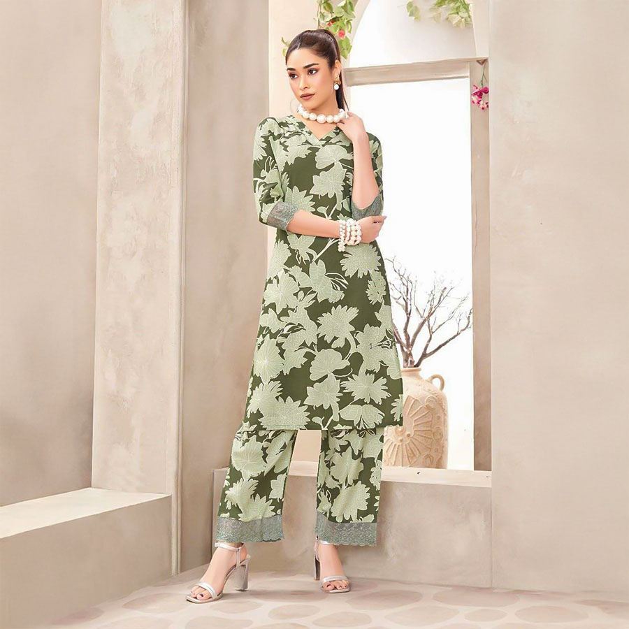 Green  Rayon Printed Kurti