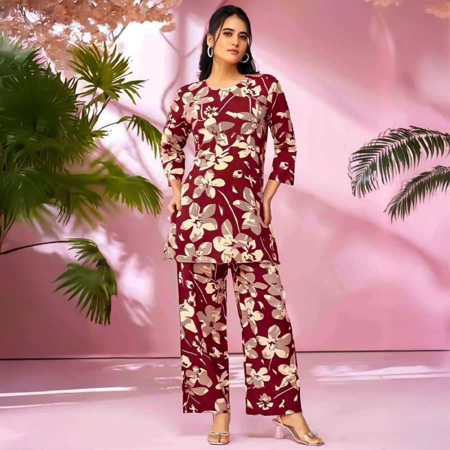 Red Rayon Printed Kurti