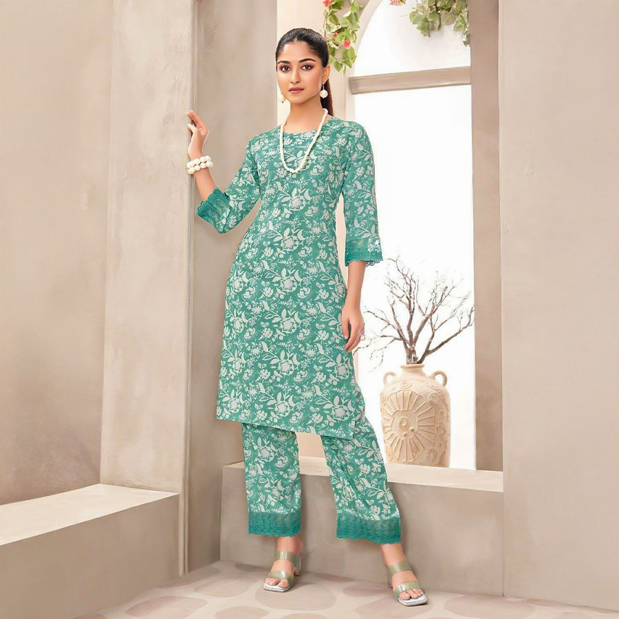 Green  Rayon Printed Kurti