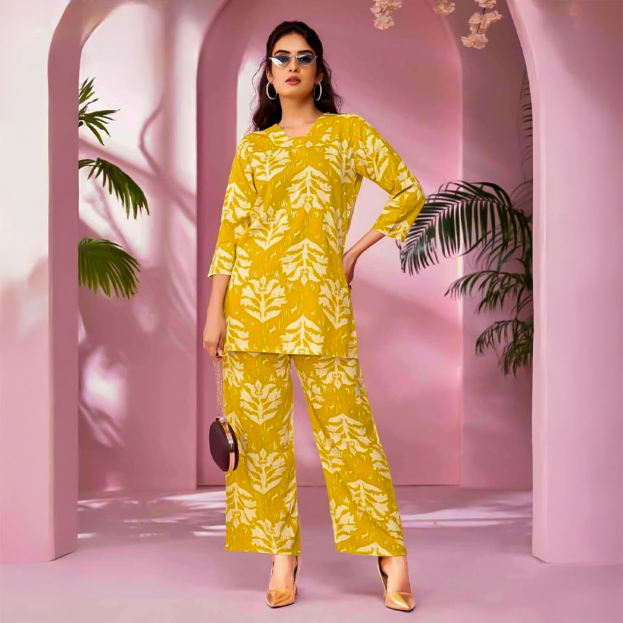 Yellow Rayon Printed Kurti