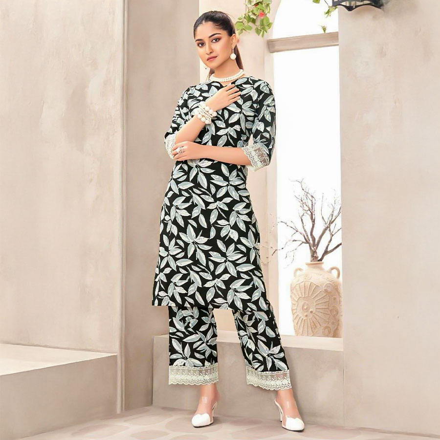 Black  Rayon Printed Kurti