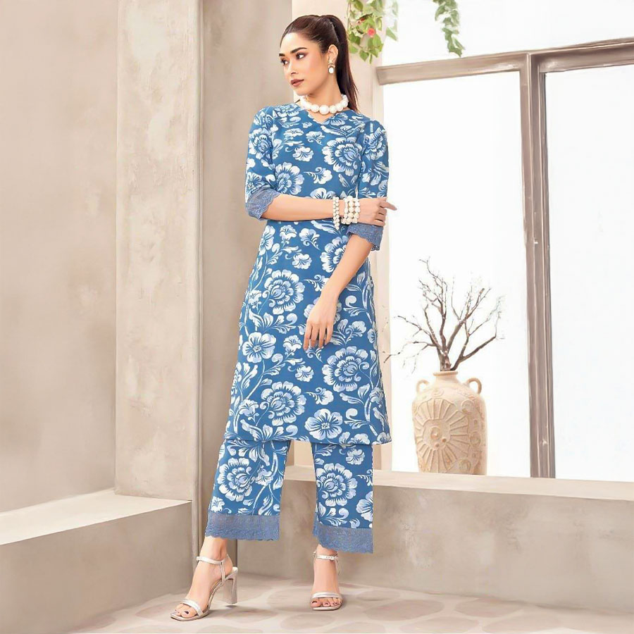 Blue   Rayon Printed Kurti