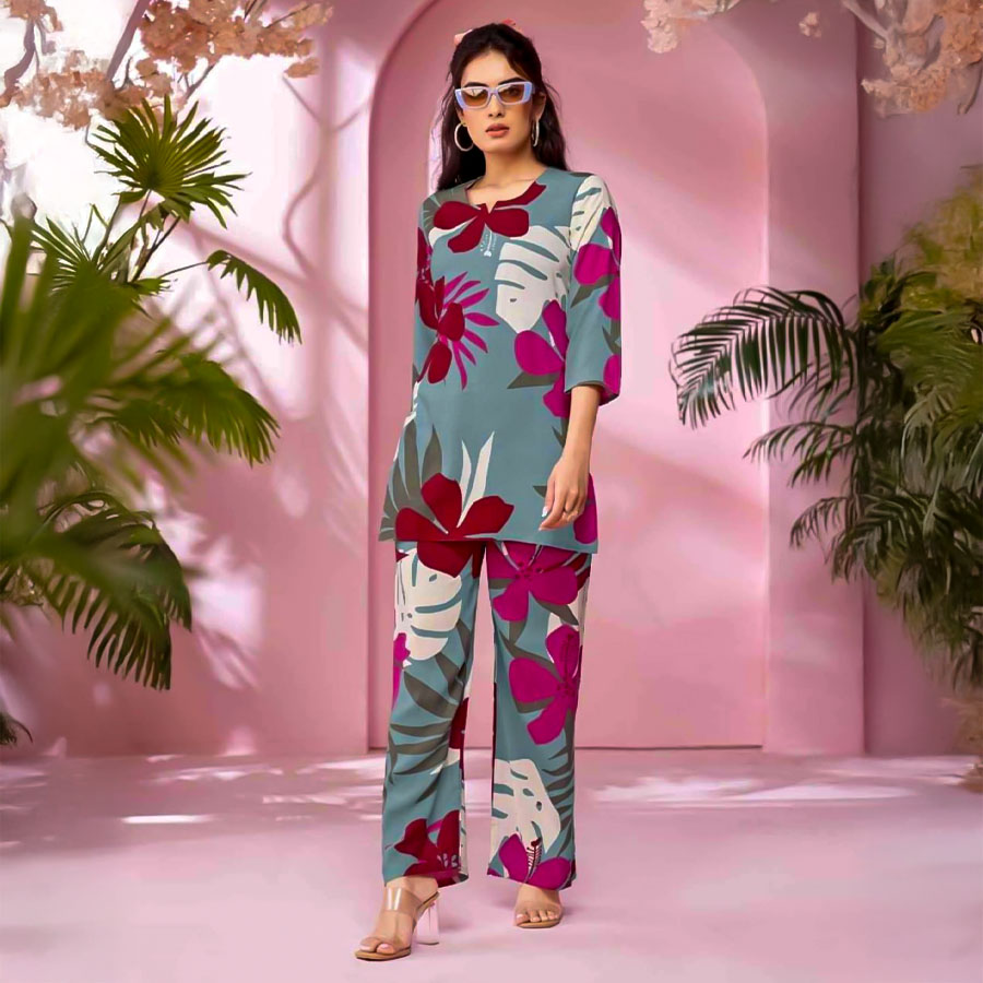 Grey Rayon Printed Kurti