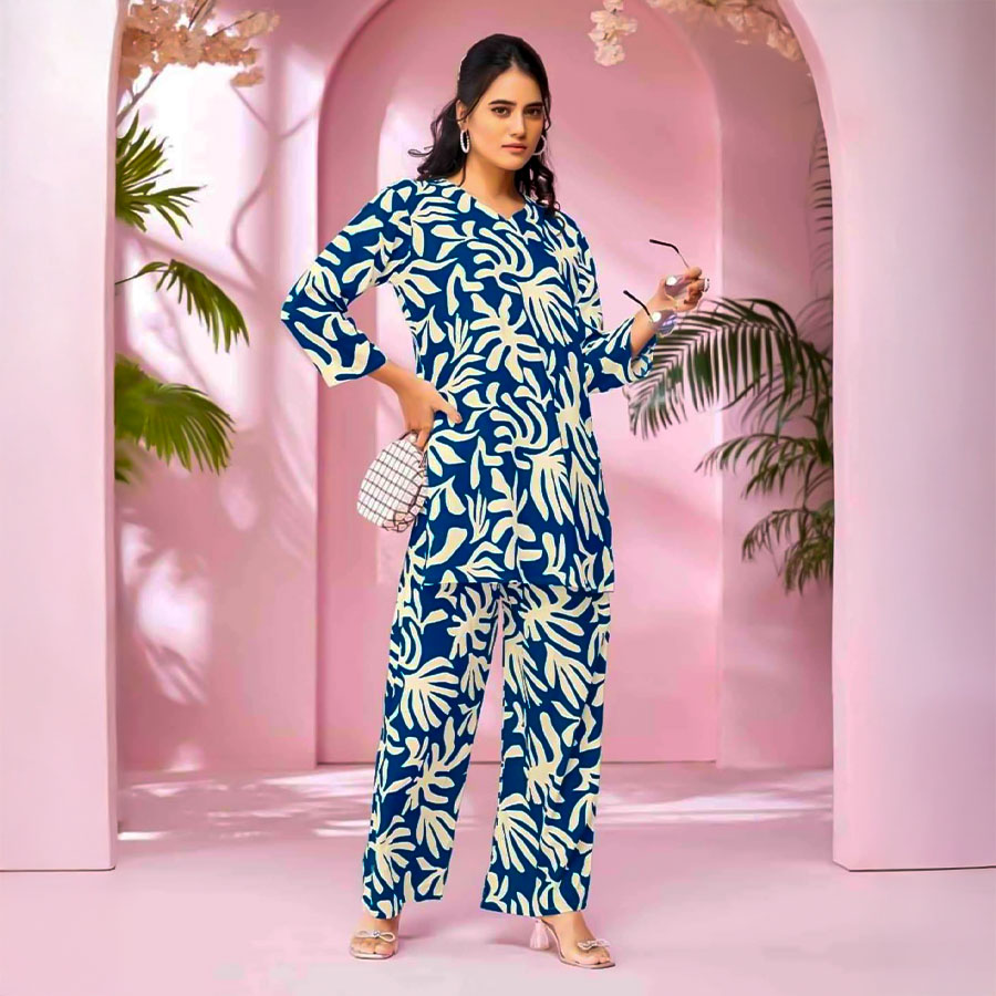 Blue Rayon Printed Kurti