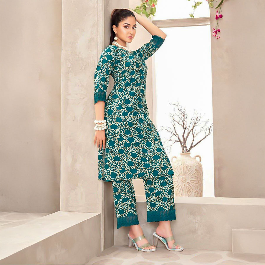 Green  Rayon Printed Kurti