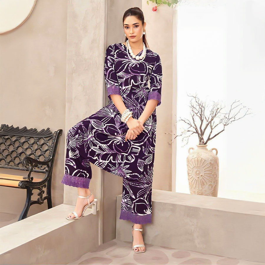 Violet Rayon Printed Kurti