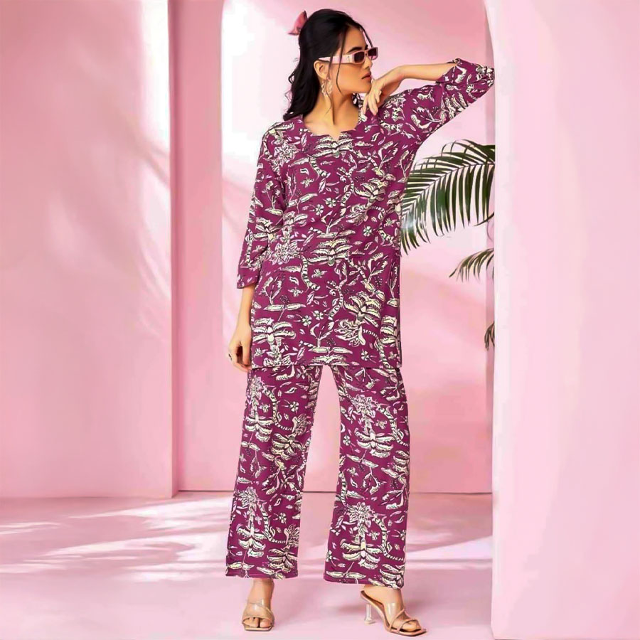 Purple Rayon Printed Kurti