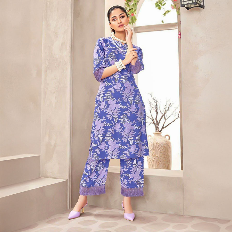 Blue   Rayon Printed Kurti