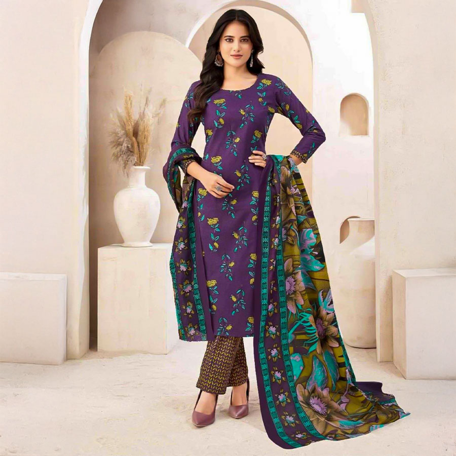 Purple  Cotton Casual Wear Salwar Kameez
