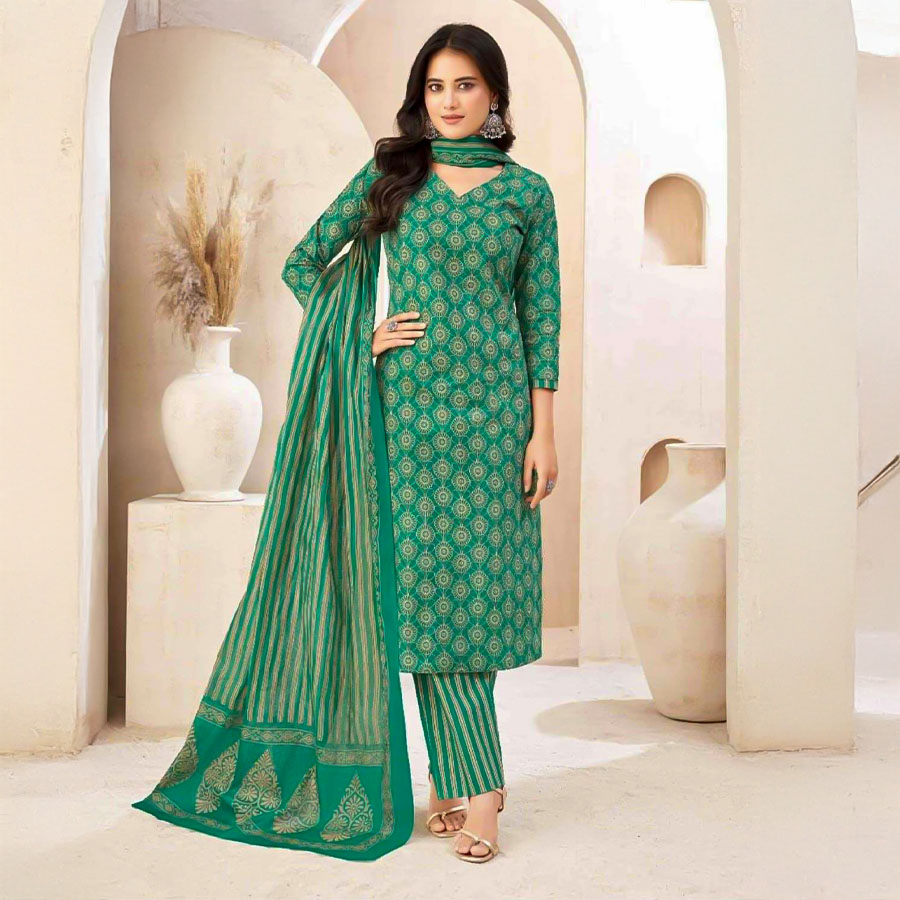 Green  Cotton Casual Wear Salwar Kameez