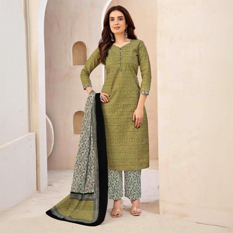 Green  Cotton Casual Wear Salwar Kameez