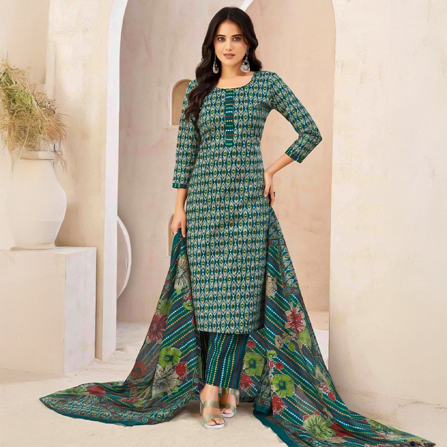Green  Cotton Casual Wear Salwar Kameez