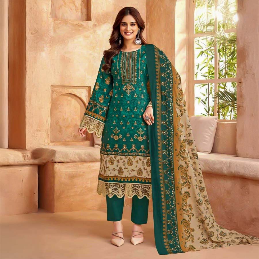 Green  Cotton Printed Salwar Kameez