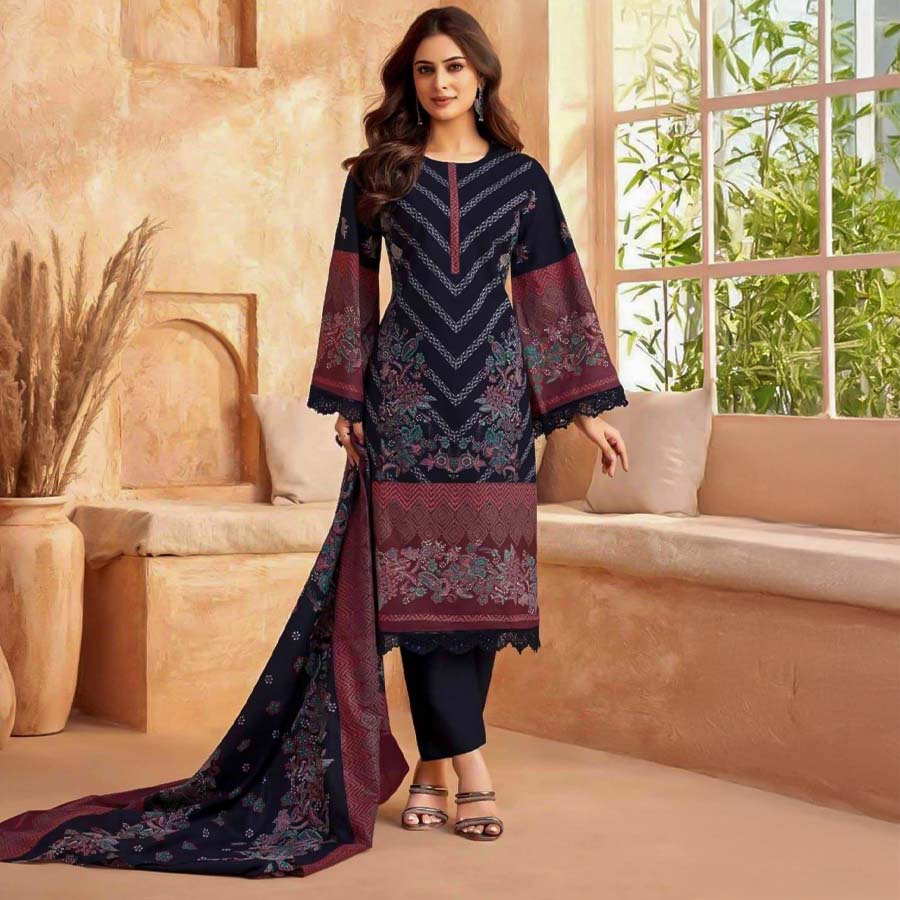 Blue  Cotton Printed Salwar Kameez