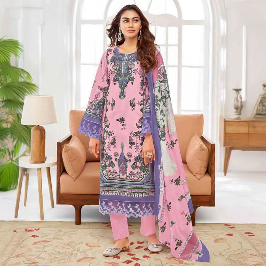 Purple  Lawn Cotton Printed Salwar Kameez