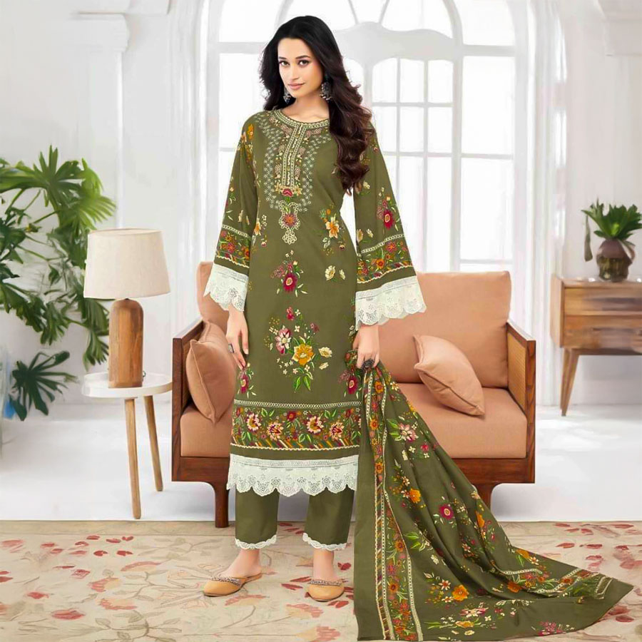 Green Lawn Cotton Printed Salwar Kameez