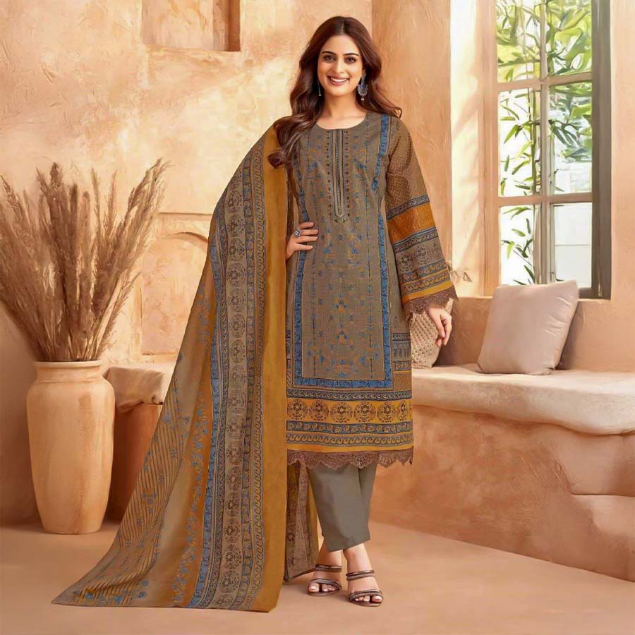 Brown Cotton Printed Salwar Kameez