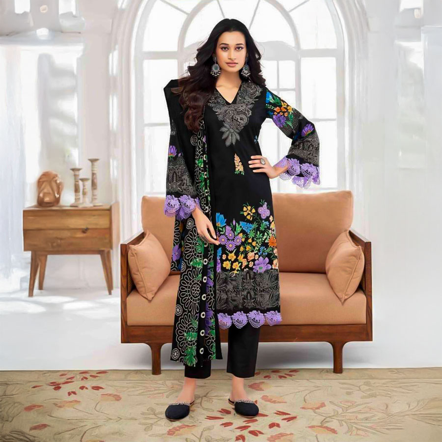Black  Lawn Cotton Printed Salwar Kameez