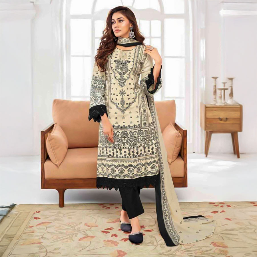 White Lawn Cotton Printed Salwar Kameez