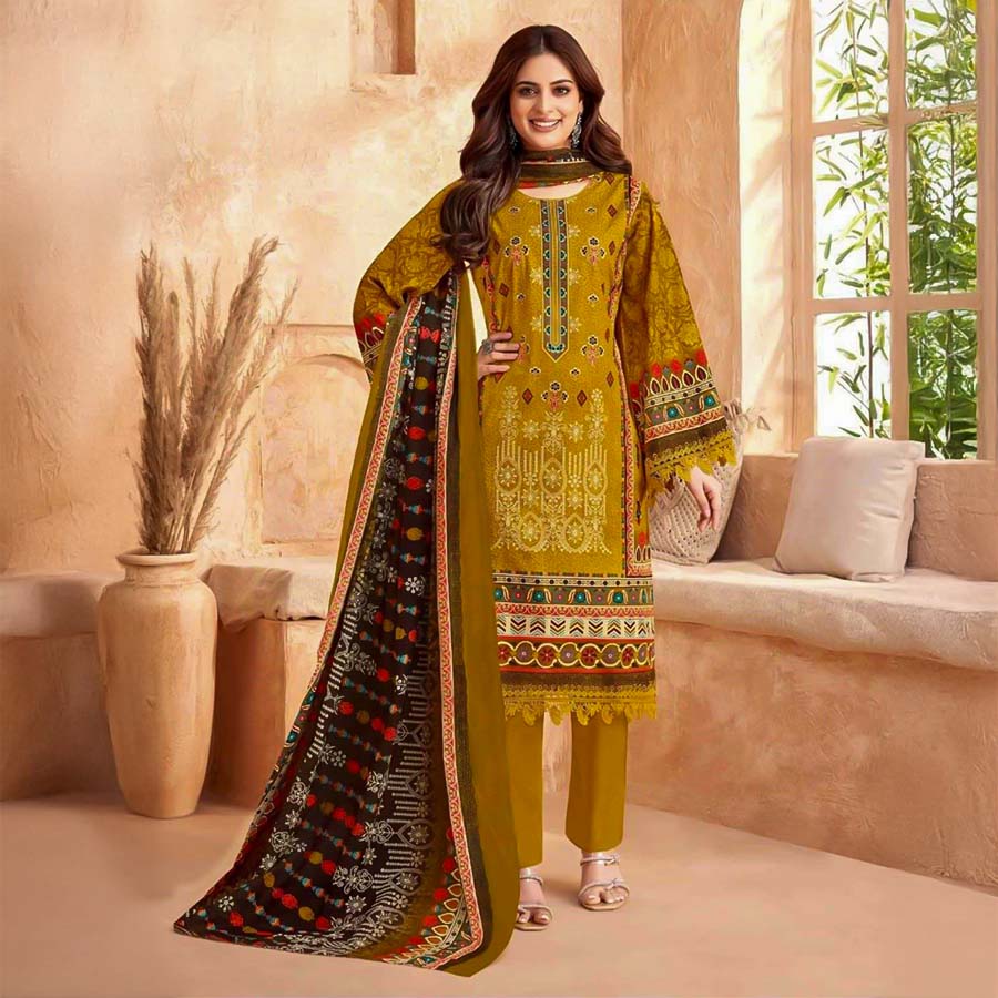 Yellow Cotton Printed Salwar Kameez