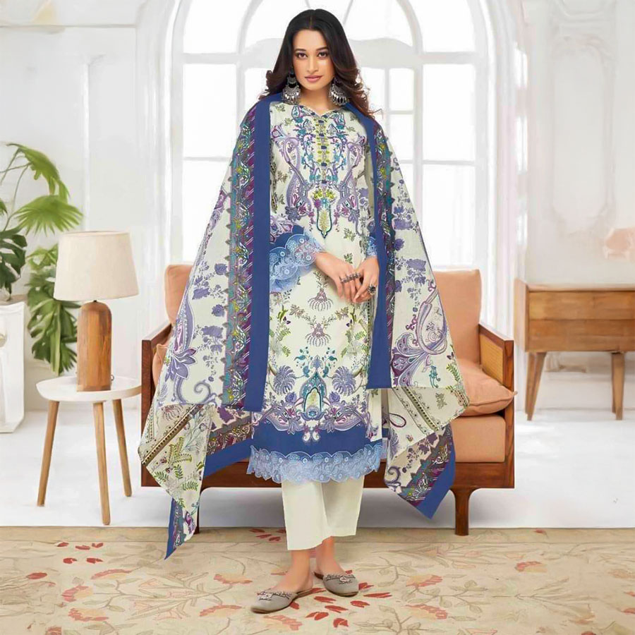 White Lawn Cotton Printed Salwar Kameez