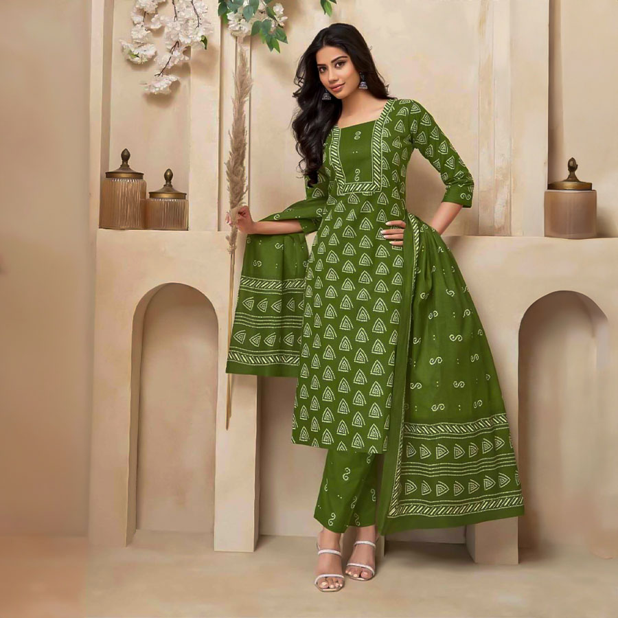Green Cotton Casual Wear Salwar Kameez