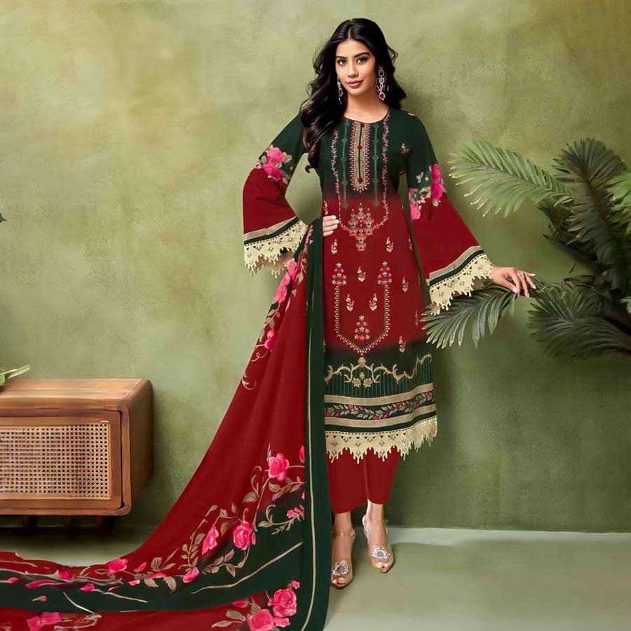 Red  Cotton Casual Wear Salwar Kameez