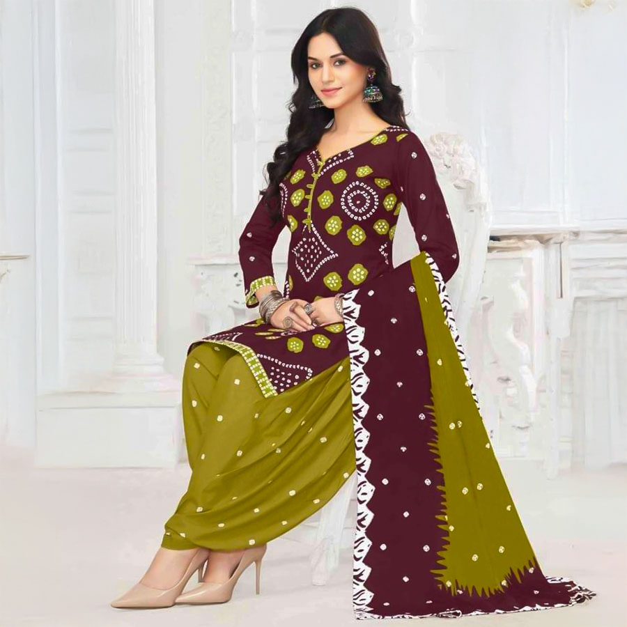 Brown Rayon Casual Wear Salwar Kameez