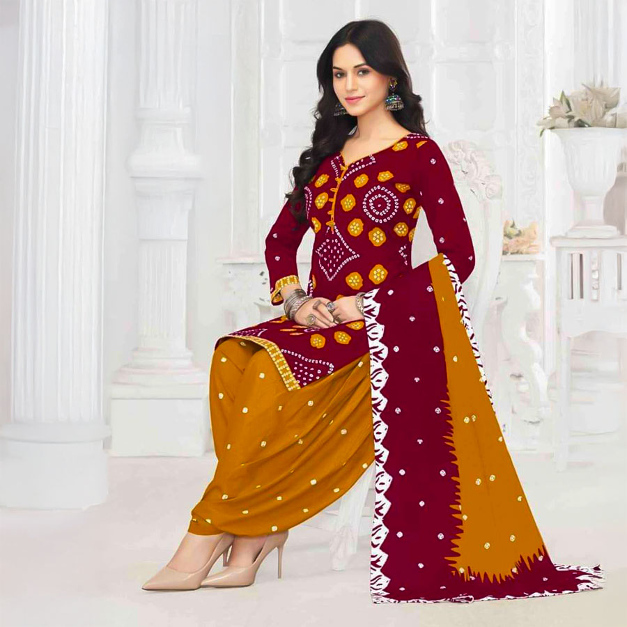 Red Rayon Casual Wear Salwar Kameez