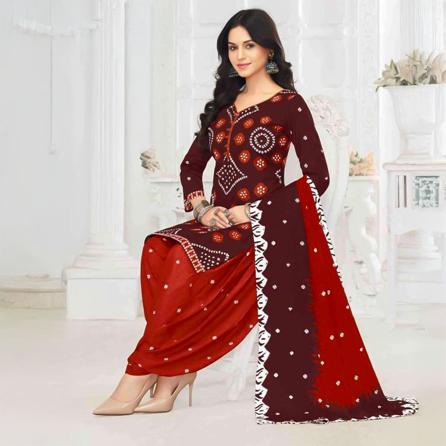 Brown Rayon Casual Wear Salwar Kameez