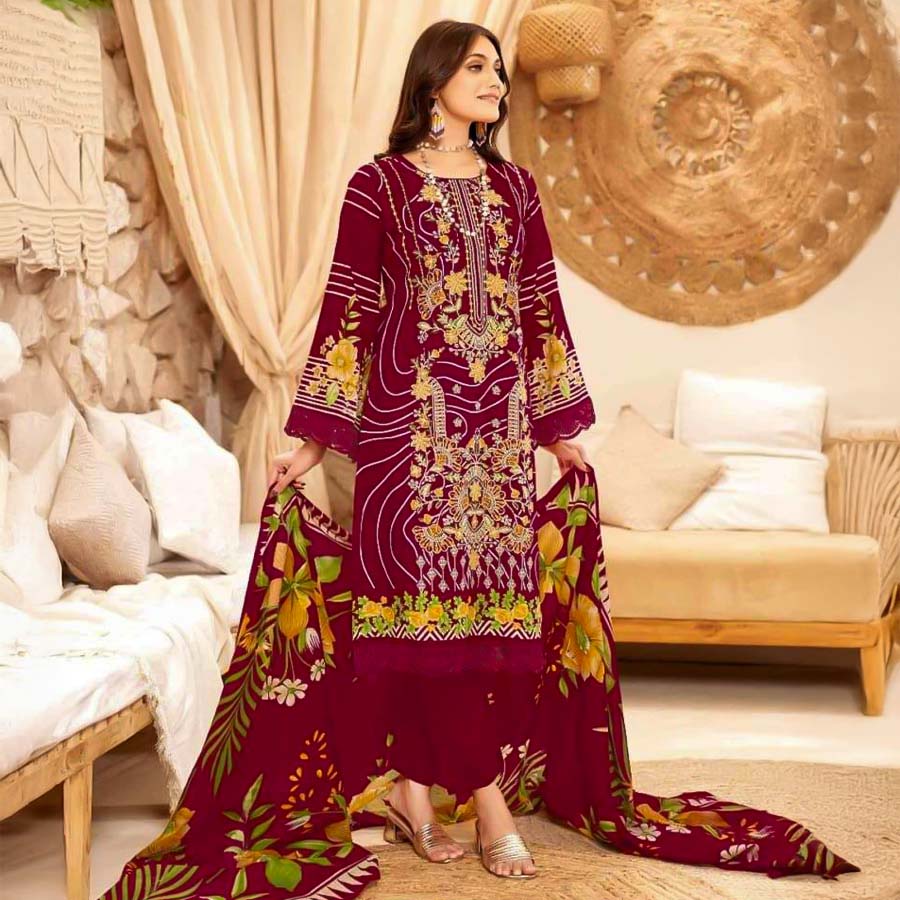 Red  Cotton Printed Salwar Kameez