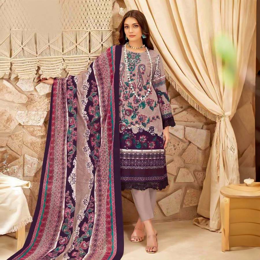 Purple Cotton Printed Salwar Kameez