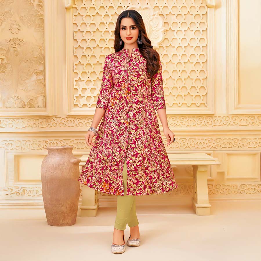 Red Cotton Blend  Printed Kurti