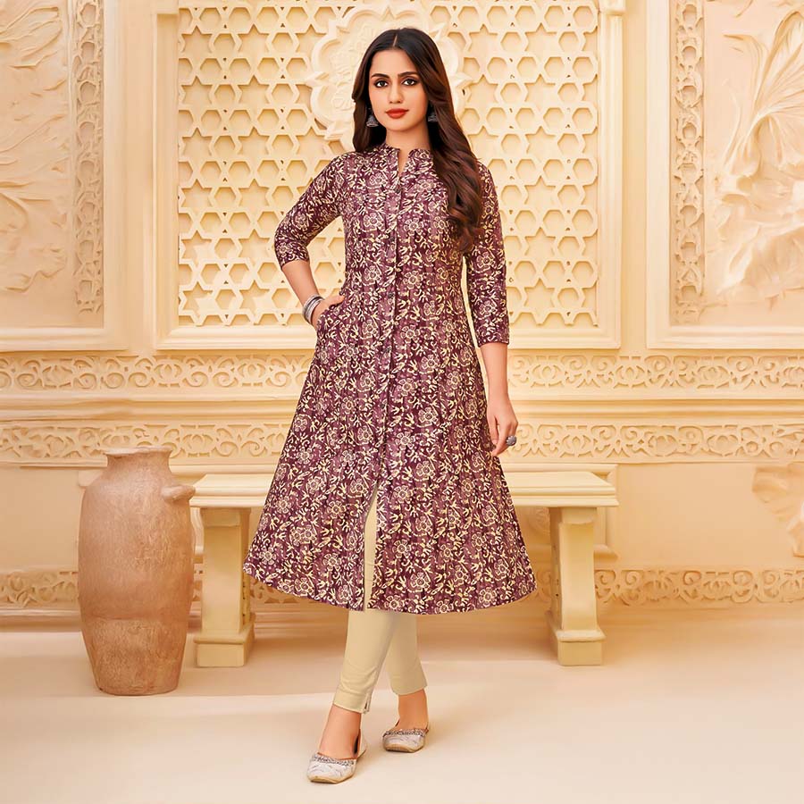 Brown  Cotton Blend  Printed Kurti