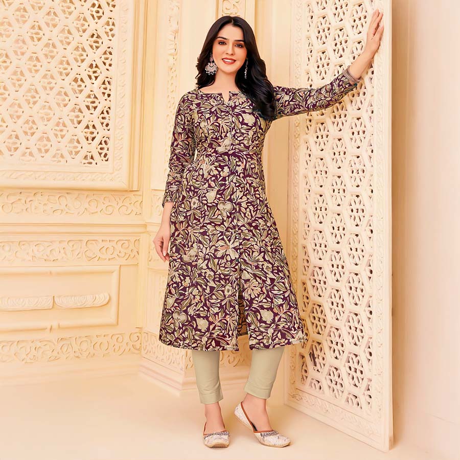 Violet Cotton Blend  Printed Kurti