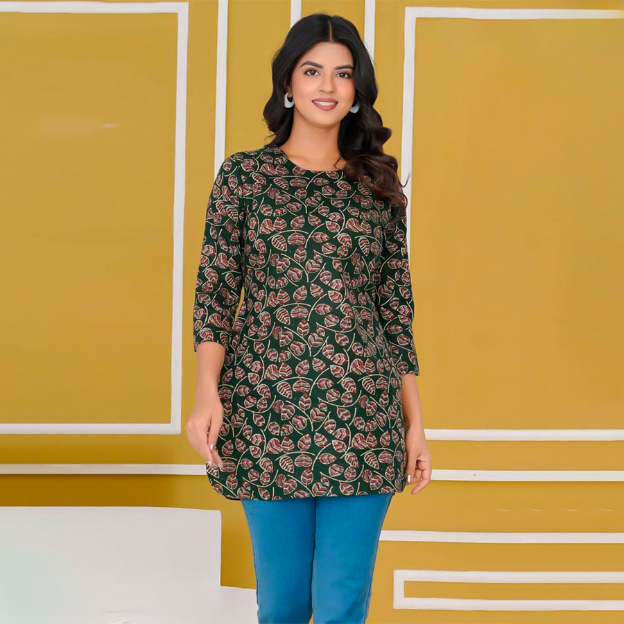 Green  Cotton Casual Wear Kurti