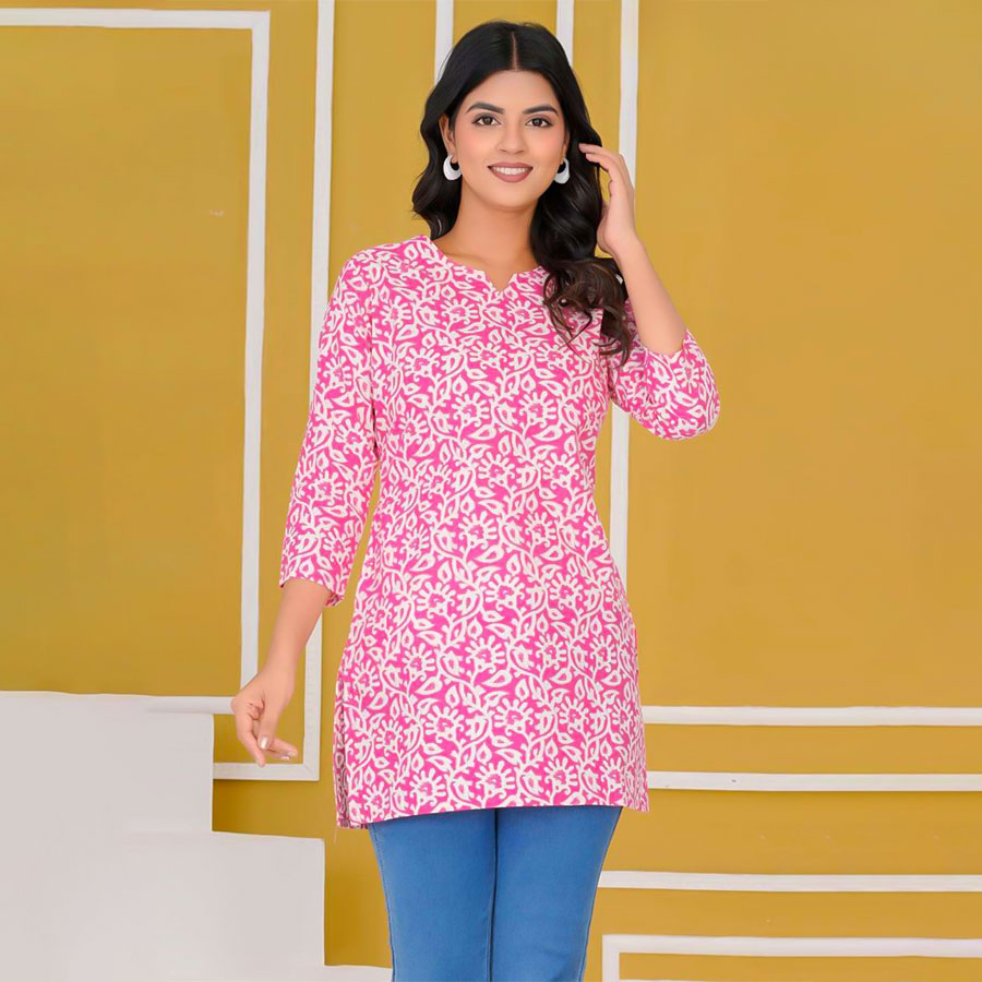 Pink  Cotton Casual Wear Kurti