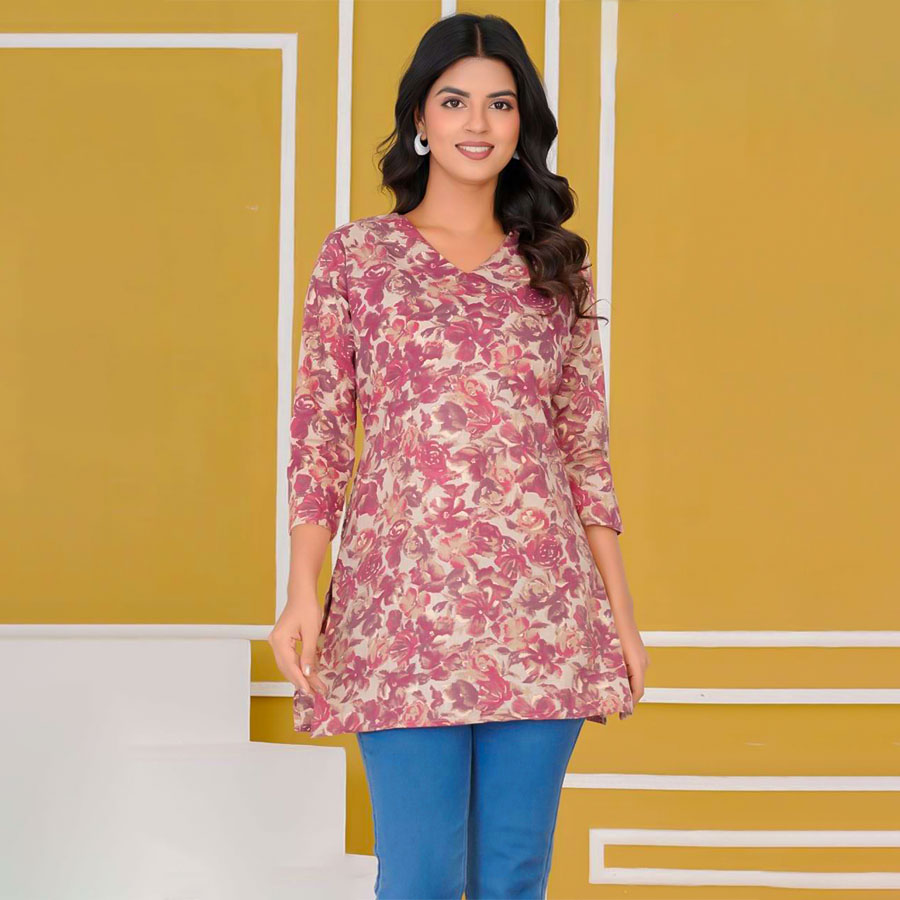 Pink  Cotton Casual Wear Kurti