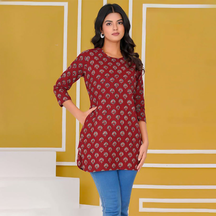 Red Cotton Casual Wear Kurti
