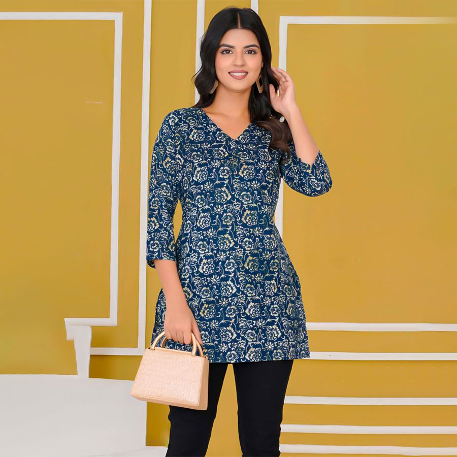 Blue Cotton Casual Wear Kurti