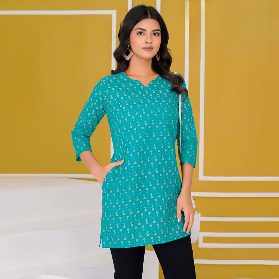 Blue Cotton Casual Wear Kurti
