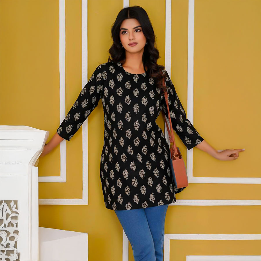 Black  Cotton Casual Wear Kurti