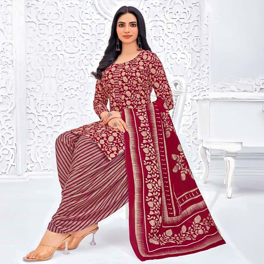 Red  Cotton Casual Wear Salwar Kameez